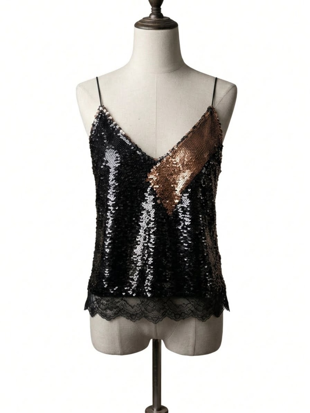 Intimately Free People Swingin Sequin Cami Size M Black Gold Flip Sequins
